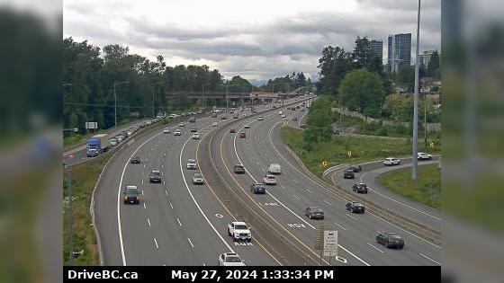 New Westminster › West: Hwy 1 in Coquitlam, west of the Brunette Ave overpass, looking west Traffic Camera